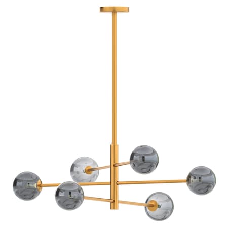 Ambiate Stango Chandelier Lght Fixture, Gold, Smoked Glass, Sputnik Design, Adjust, Six G9 15W Max, Dimmable AL10003C6